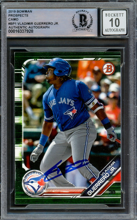Vladimir Guerrero Jr. Autographed 2019 Bowman Prospects Green Rookie Card #BP1 Toronto Blue Jays Auto Grade Gem Mint 10 Beckett BAS