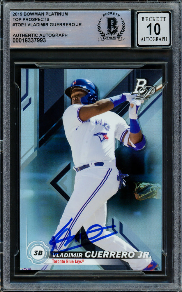Vladimir Guerrero Jr. Autographed 2019 Bowman Platinum Rookie Card #TOP-1 Toronto Blue Jays Auto Grade Gem Mint 10 Beckett BAS