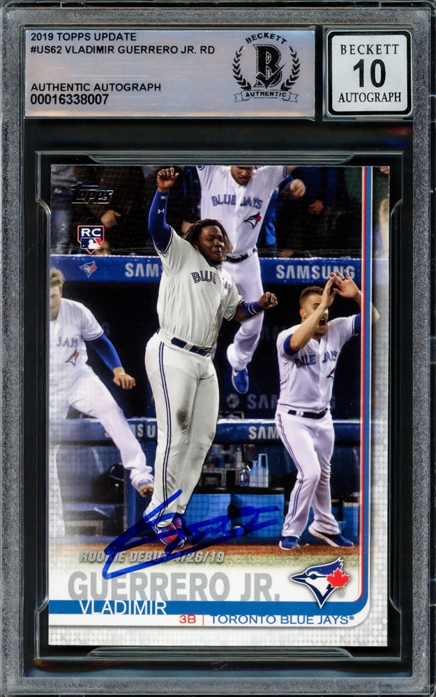 Vladimir Guerrero Jr. Autographed 2019 Topps Update Rookie Card #US62 Toronto Blue Jays Auto Grade Gem Mint 10 Beckett BAS