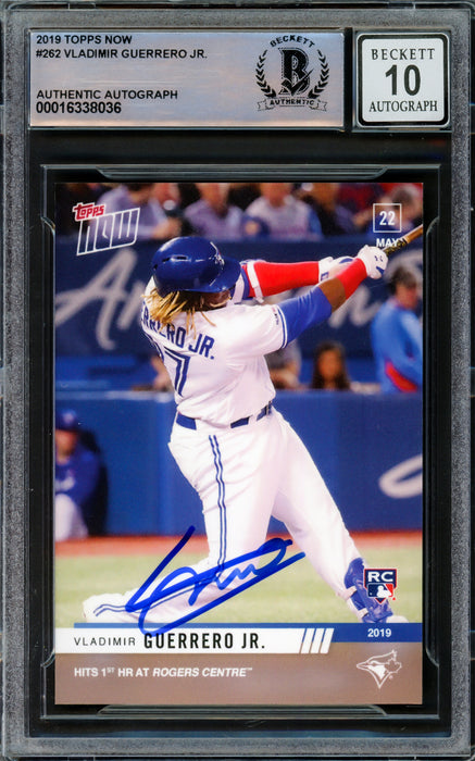 Vladimir Guerrero Jr. Autographed 2019 Topps Now Rookie Card #262 Toronto Blue Jays Auto Grade Gem Mint 10 Beckett BAS