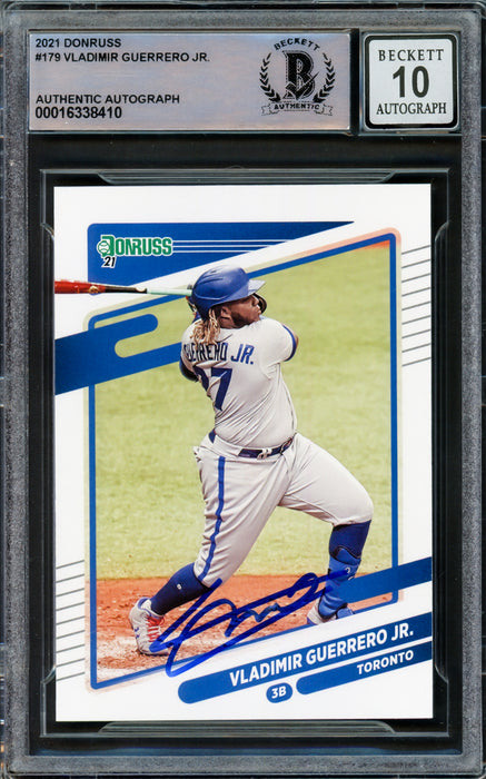 Vladimir Guerrero Jr. Autographed 2021 Donruss Card #179 Toronto Blue Jays Auto Grade Gem Mint 10 Beckett BAS