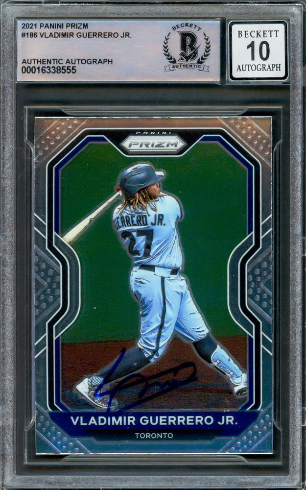 Vladimir Guerrero Jr. Autographed 2021 Panini Prizm Card #186 Toronto Blue Jays Auto Grade Gem Mint 10 Beckett BAS
