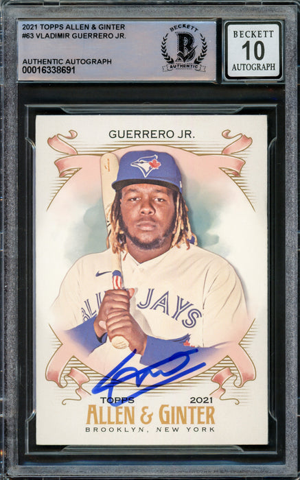 Vladimir Guerrero Jr. Autographed 2021 Topps Allen & Ginter Card #63 Toronto Blue Jays Auto Grade Gem Mint 10 Beckett BAS