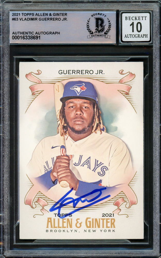 Vladimir Guerrero Jr. Autographed 2021 Topps Allen & Ginter Card #63 Toronto Blue Jays Auto Grade Gem Mint 10 Beckett BAS