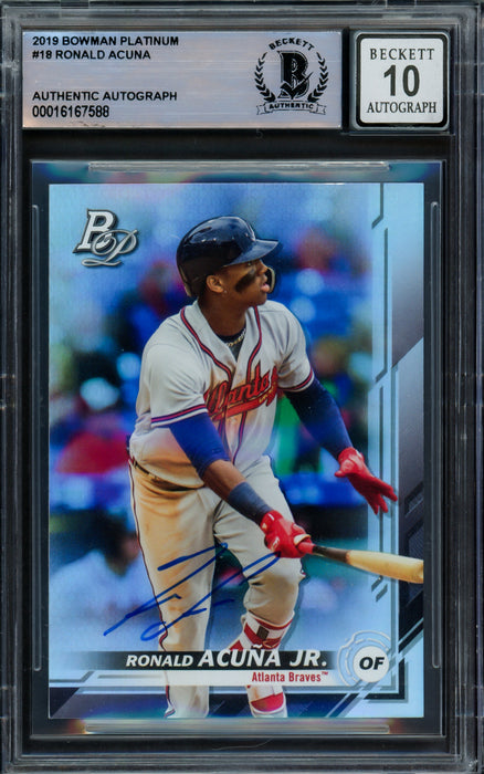 Ronald Acuna Jr. Autographed 2019 Bowman Platinum Card #18 Atlanta Braves Auto Grade Gem Mint 10 Beckett BAS #16167588