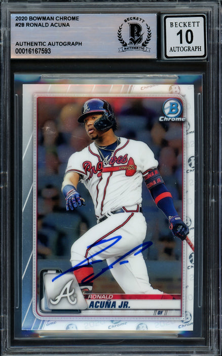 Ronald Acuna Jr. Autographed 2020 Bowman Chrome Card #28 Atlanta Braves Auto Grade Gem Mint 10 Beckett BAS #16167593