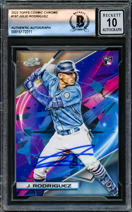 Julio Rodriguez Autographed 2022 Topps Cosmic Chrome Rookie Card #197 Seattle Mariners Auto Grade Gem Mint 10 Beckett BAS #16172311