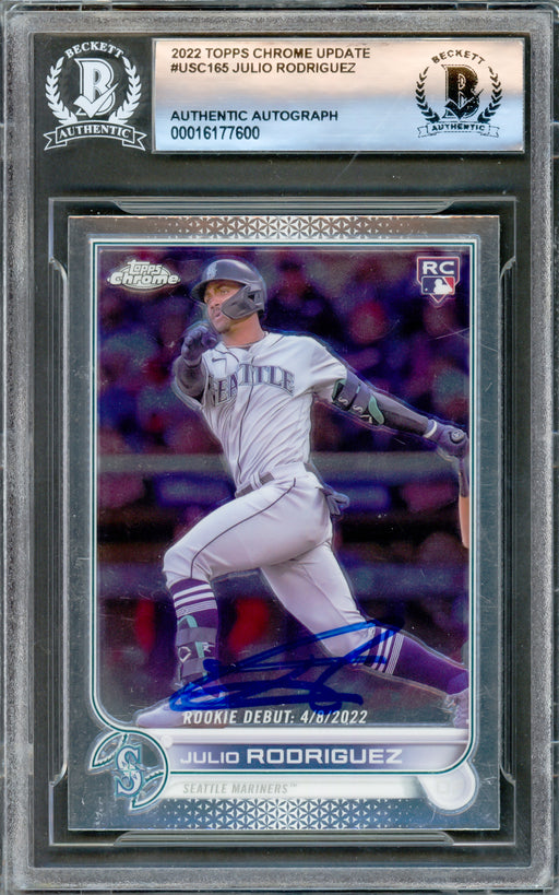 Julio Rodriguez Autographed 2022 Topps Update Chrome Rookie Card #USC165 Seattle Mariners Beckett BAS #16177600