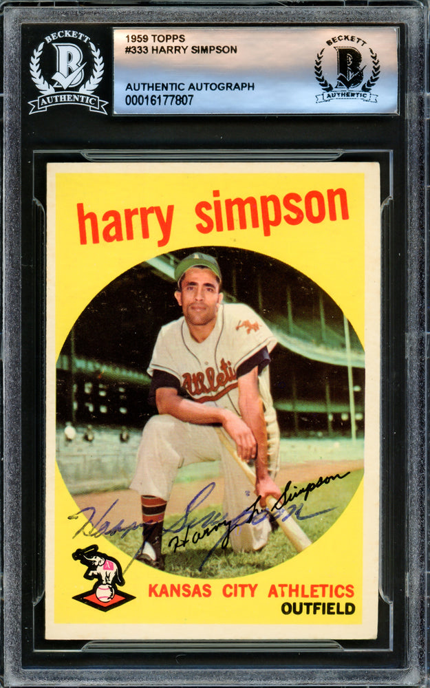 Harry Simpson Autographed 1959 Topps Card #333 Kansas City A's Beckett BAS #16177807