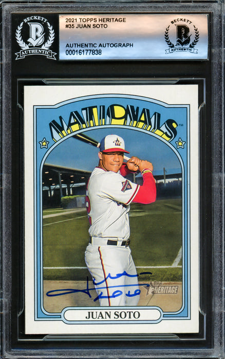 Juan Soto Autographed 2021 Topps Heritage Card #35 New York Yankees Beckett BAS #16177838
