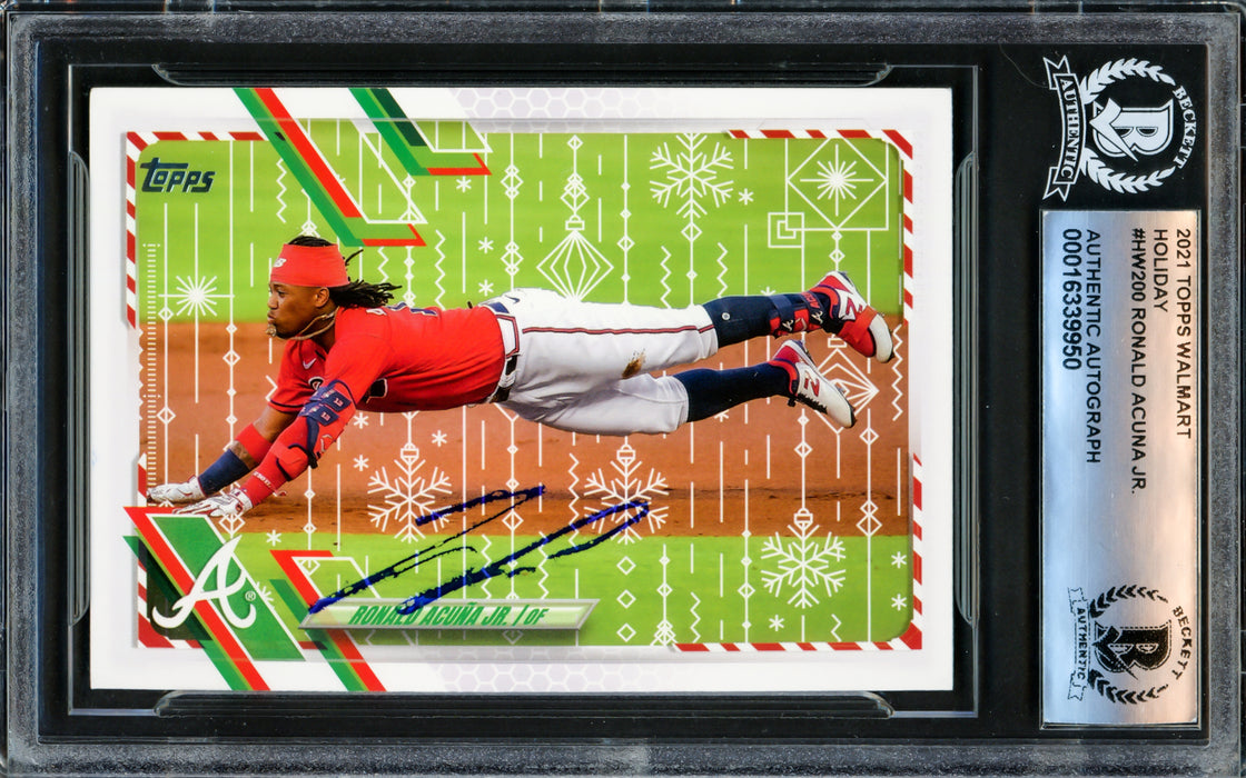 Ronald Acuna Autographed 2021 Topps Holiday Card #HW200 Atlanta Braves Beckett BAS #16339950