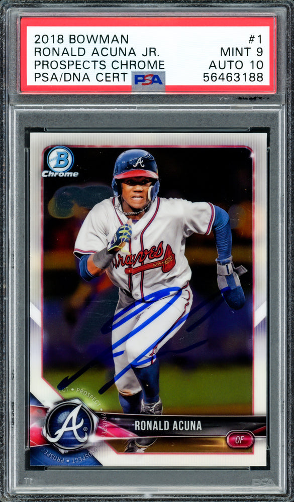 Ronald Acuna Jr. Autographed 2018 Bowman Prospects Chrome Rookie Card #1 Atlanta Braves PSA 9 Auto Grade Gem Mint 10 PSA/DNA #56463188