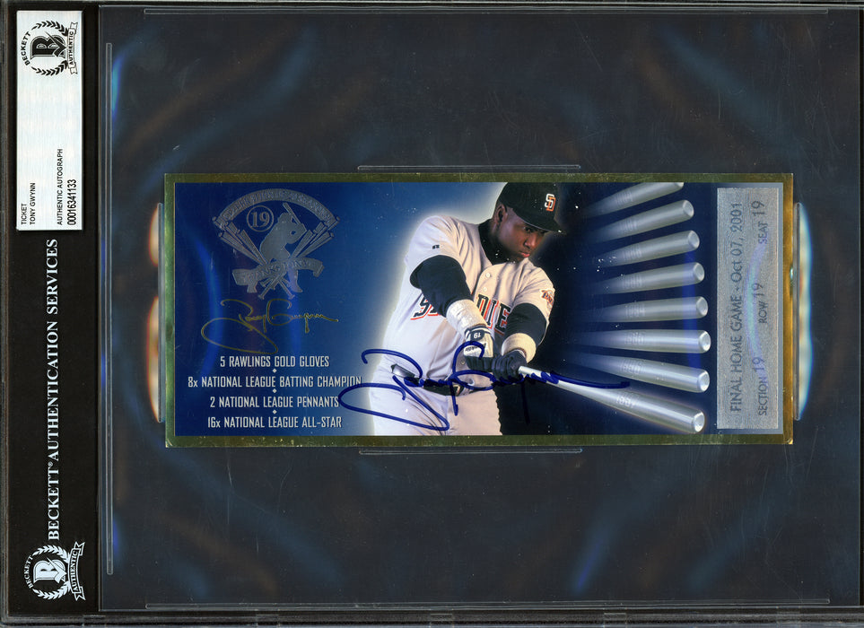 Tony Gwynn Autographed 2001 Final Home Game Ticket San Diego Padres Beckett BAS #16341133