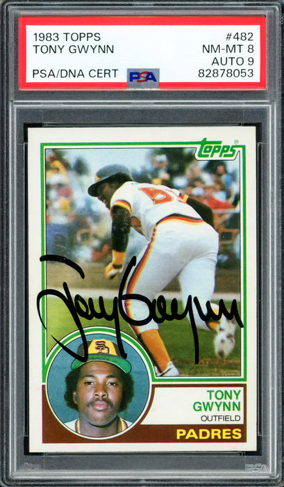 Tony Gwynn Autographed 1983 Topps Rookie Card #482 San Diego Padres PSA 8 Auto Grade Mint 9 PSA/DNA #82878053