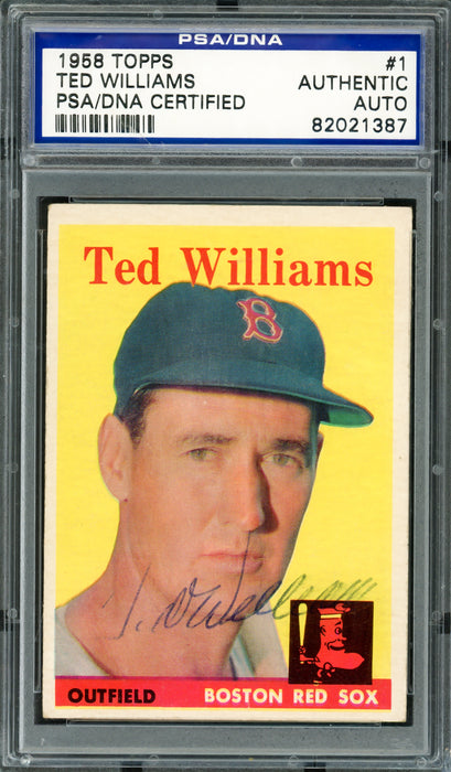Ted Williams Autographed 1958 Topps Card #1 Boston Red Sox PSA/DNA #82021387
