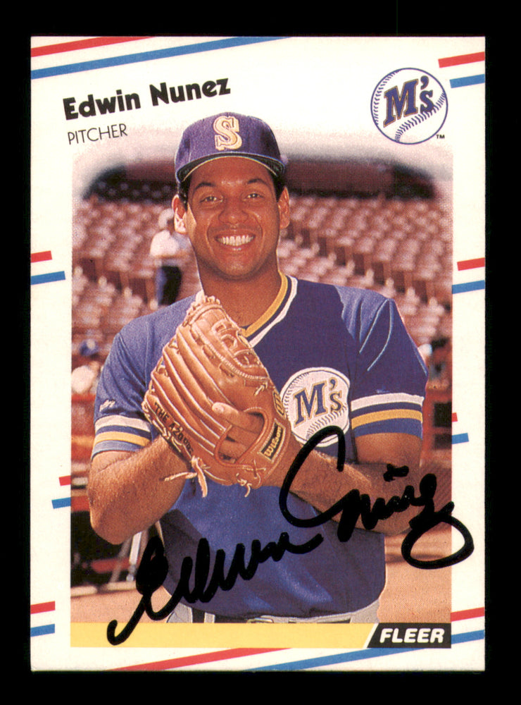 Edwin Nunez Autographed 1988 Fleer Card #383 Seattle Mariners