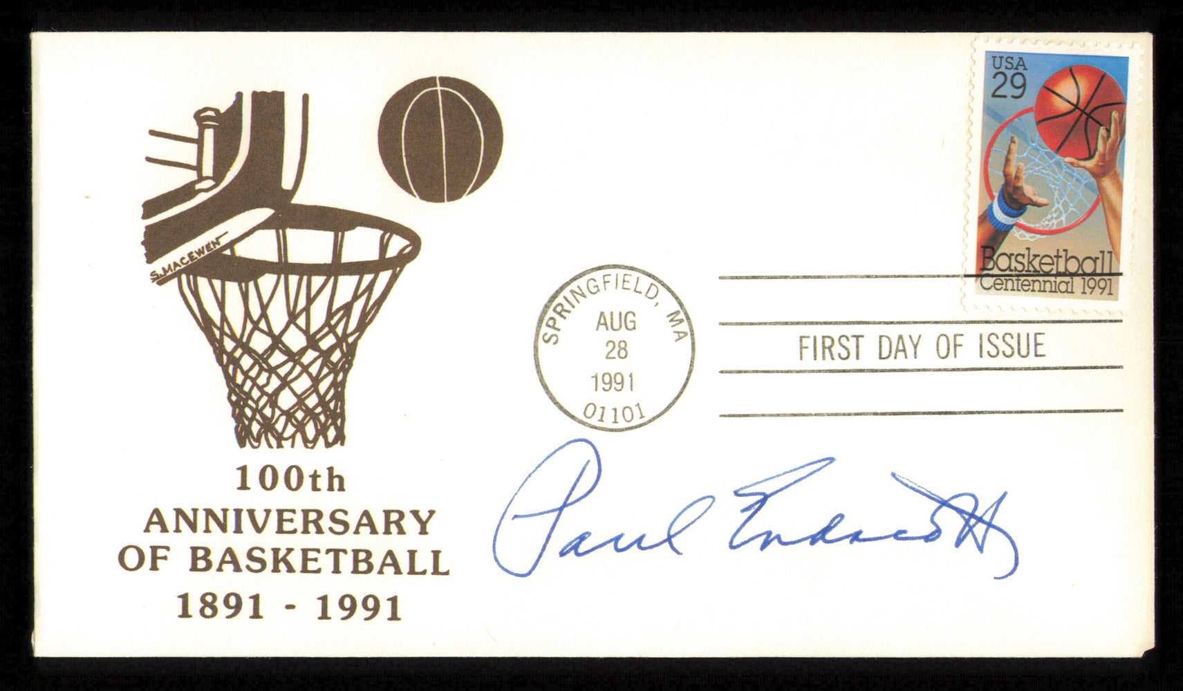 Paul Endacott Autographed 1991 100th Anniversary First Day Cover Kansas