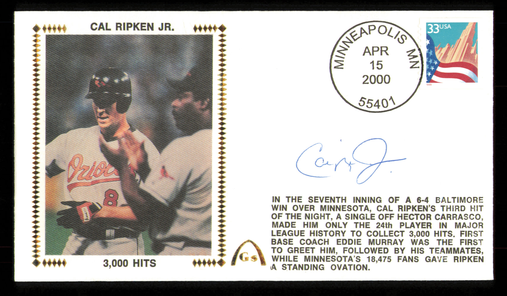 Cal Ripken Jr. Autographed 2000 First Day Cover Baltimore Orioles