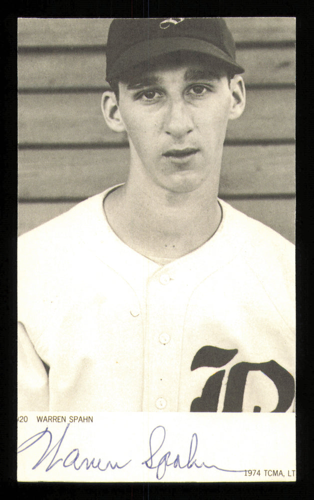 Warren Spahn Autographed 1974 TCMA Card Boston Braves (Trimmed)
