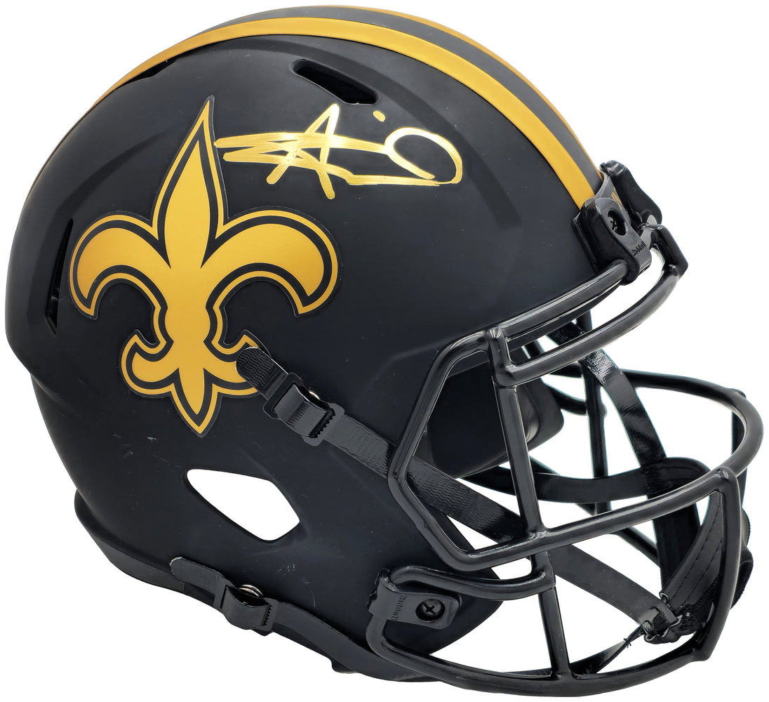Alvin Kamara Autographed New Orleans Saints Eclipse Black Full Size Speed Replica Helmet Beckett BAS Witness