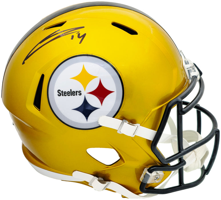 George Pickens Autographed Pittsburgh Steelers Flash Yellow Full Size Speed Replica Helmet JSA
