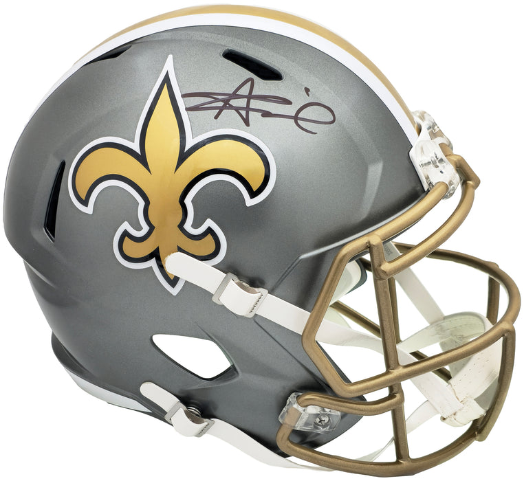 Alvin Kamara Autographed New Orleans Saints Flash Gray Full Size Speed Replica Helmet Beckett BAS Witness
