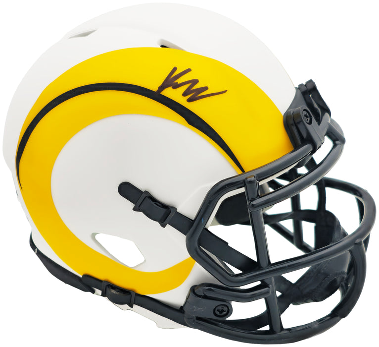 Kyren Williams Autographed Los Angeles Rams Lunar Eclipse White Speed Mini Helmet Beckett BAS Witness
