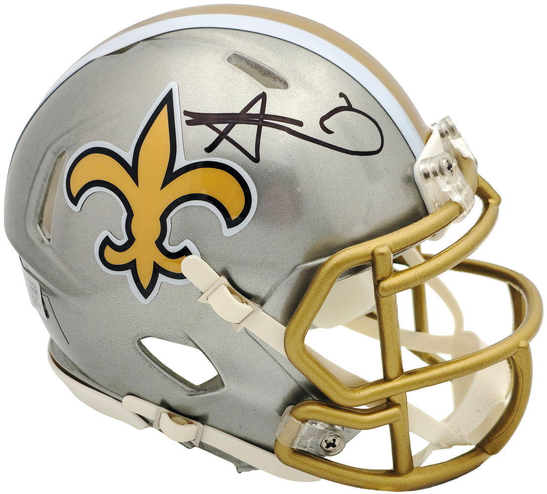 Alvin Kamara Autographed New Orleans Saints Flash Gray Speed Mini Helmet Beckett BAS Witness