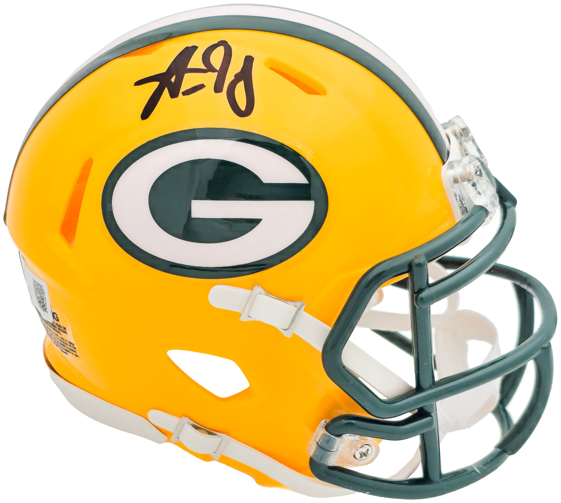 Aaron Jones Autographed Green Bay Packers Yellow Speed Mini Helmet Beckett BAS Witness