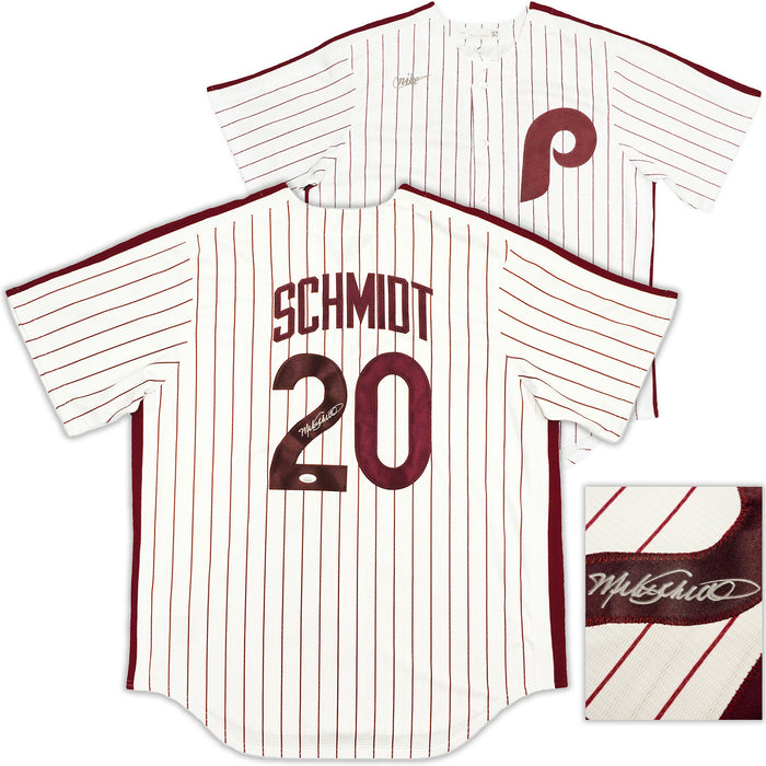 Philadelphia Phillies Mike Schmidt Autographed White Pinstripes Nike Cooperstown Collection Jersey Size Large JSA