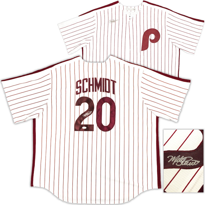 Philadelphia Phillies Mike Schmidt Autographed White Pinstripes Nike Cooperstown Collection Jersey Size XXL JSA
