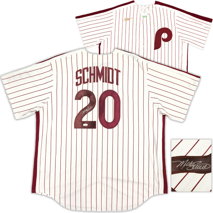 Philadelphia Phillies Mike Schmidt Autographed White Pinstripes Nike Cooperstown Collection Jersey Size XL JSA