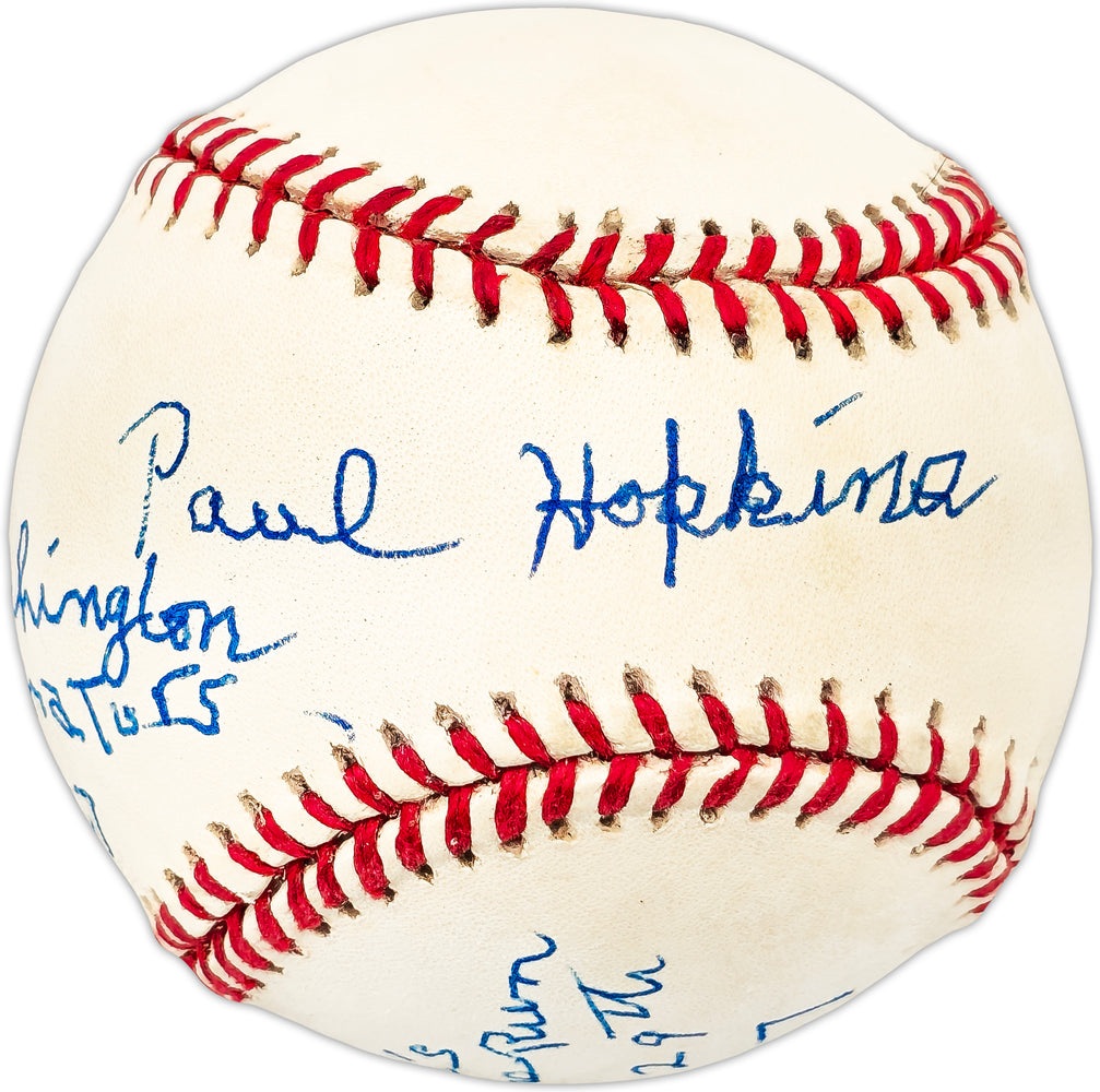Paul Hopkins Autographed Official AL Baseball Washington Senators "Pitched Babe Ruth's 59th HR 9/29/27" Beckett BAS QR #BL93623
