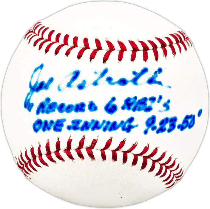 Joe Astroth Autographed Official League Baseball Phil. A's "Record 6 RBI's One Inning 9-23-50"