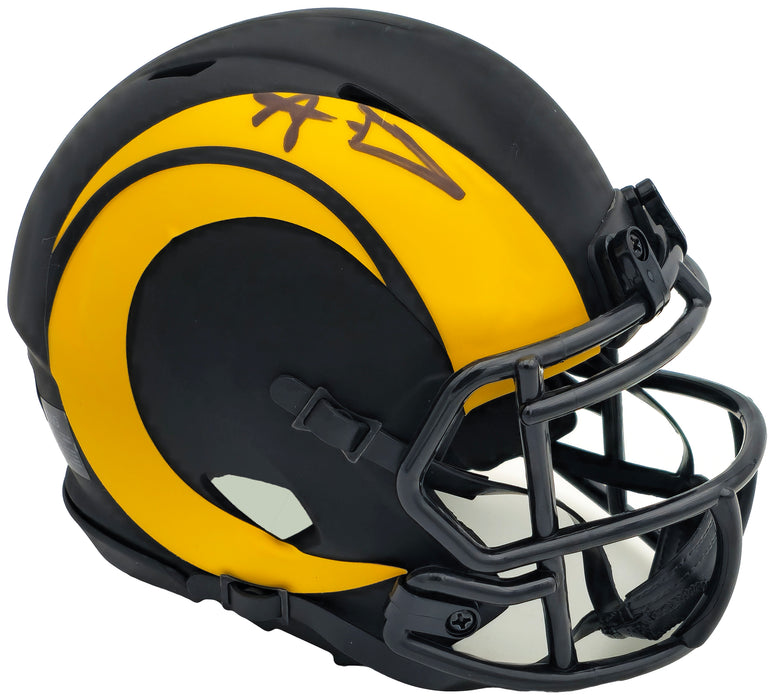 Aaron Donald Autographed Los Angeles Rams Eclipse Black Speed Mini Helmet Beckett BAS Witness