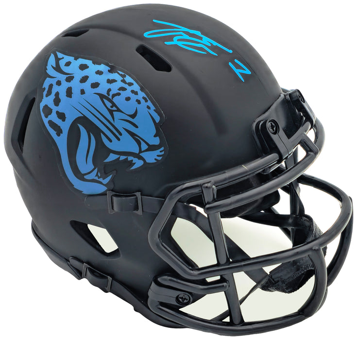 Travis Etienne Autographed Jacksonville Jaguars Eclipse Black Speed Mini Helmet Beckett BAS Witness