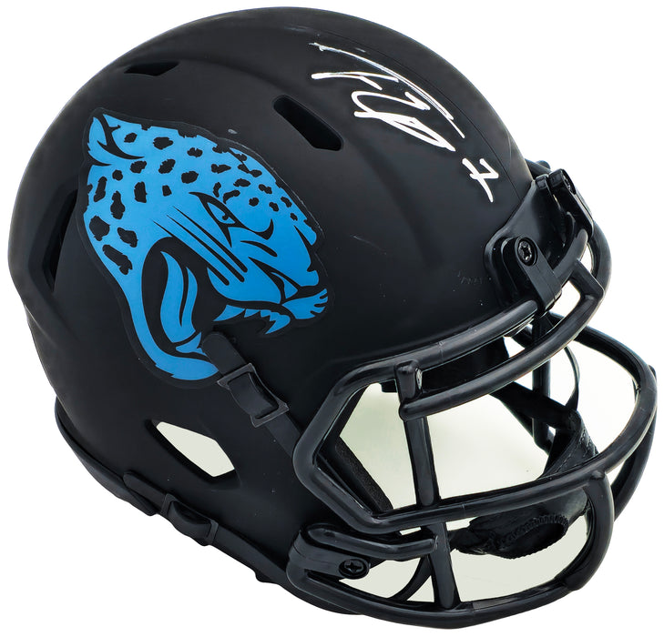 Travis Etienne Autographed Jacksonville Jaguars Eclipse Black Speed Mini Helmet Beckett BAS Witness