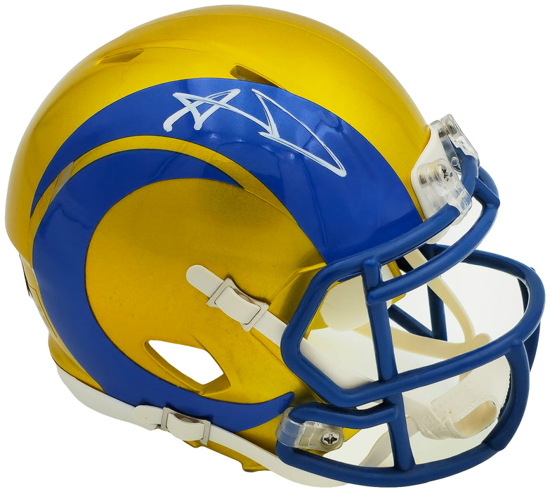 Aaron Donald Autographed Los Angeles Rams Flash Yellow Speed Mini Helmet Beckett BAS Witness