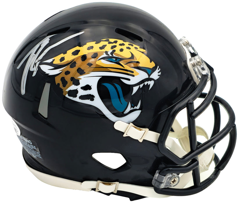 Travis Etienne Autographed Jacksonville Jaguars Black Speed Mini Helmet JSA