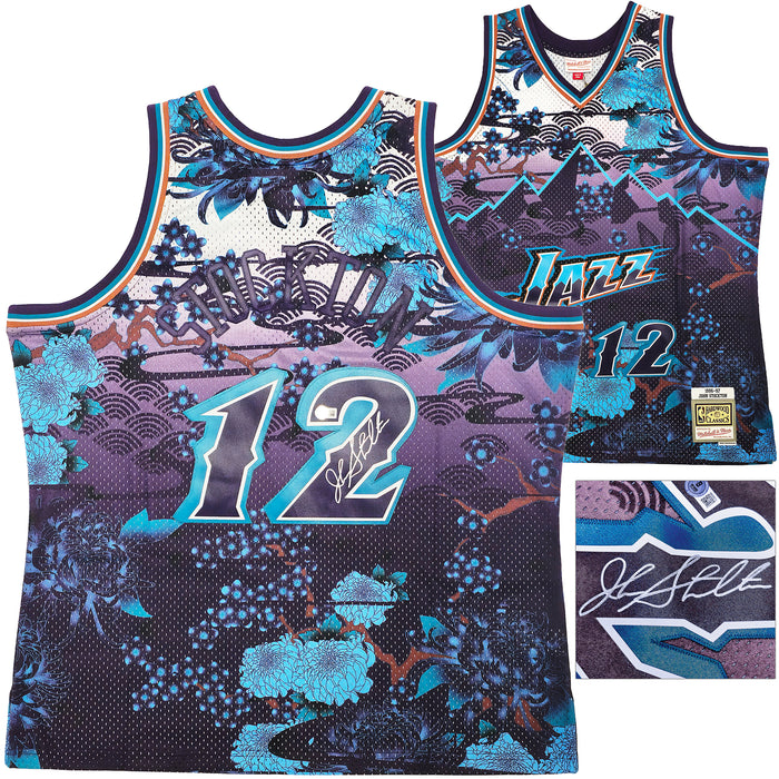 Utah Jazz John Stockton Autographed Purple Authentic Mitchell & Ness 1996-97 Hardwood Classic Swingman Asian Heritage 5.0 Jersey Size XXL Beckett BAS Witness