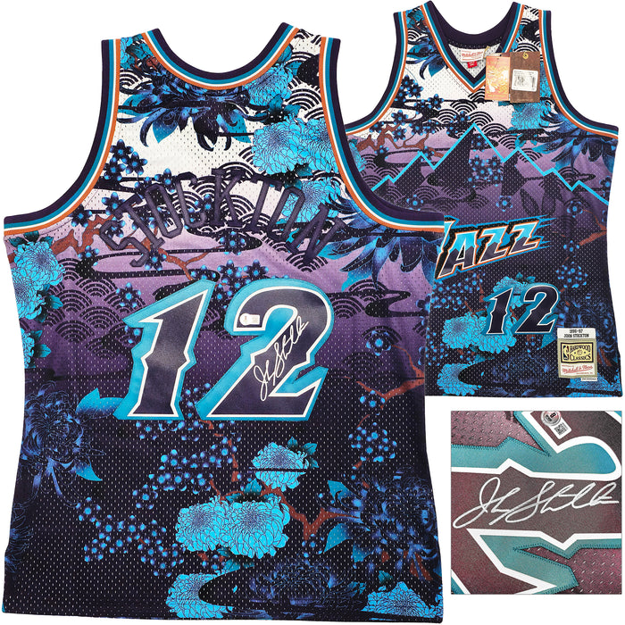 Utah Jazz John Stockton Autographed Purple Authentic Mitchell & Ness 1996-97 Hardwood Classic Swingman Asian Heritage 5.0 Jersey Size L Beckett BAS Witness