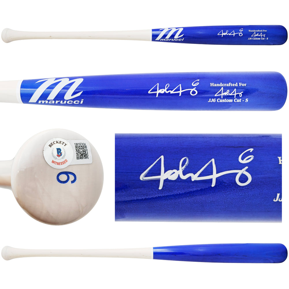 Josh Jung Autographed Blue & White Marucci Player Model Baseball Bat Texas Rangers Beckett BAS Witness