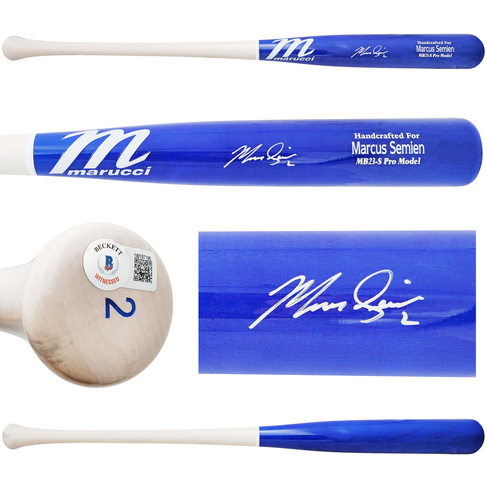 Marcus Semien Autographed Blue & White Marucci Player Model Baseball Bat Texas Rangers Beckett BAS Witness