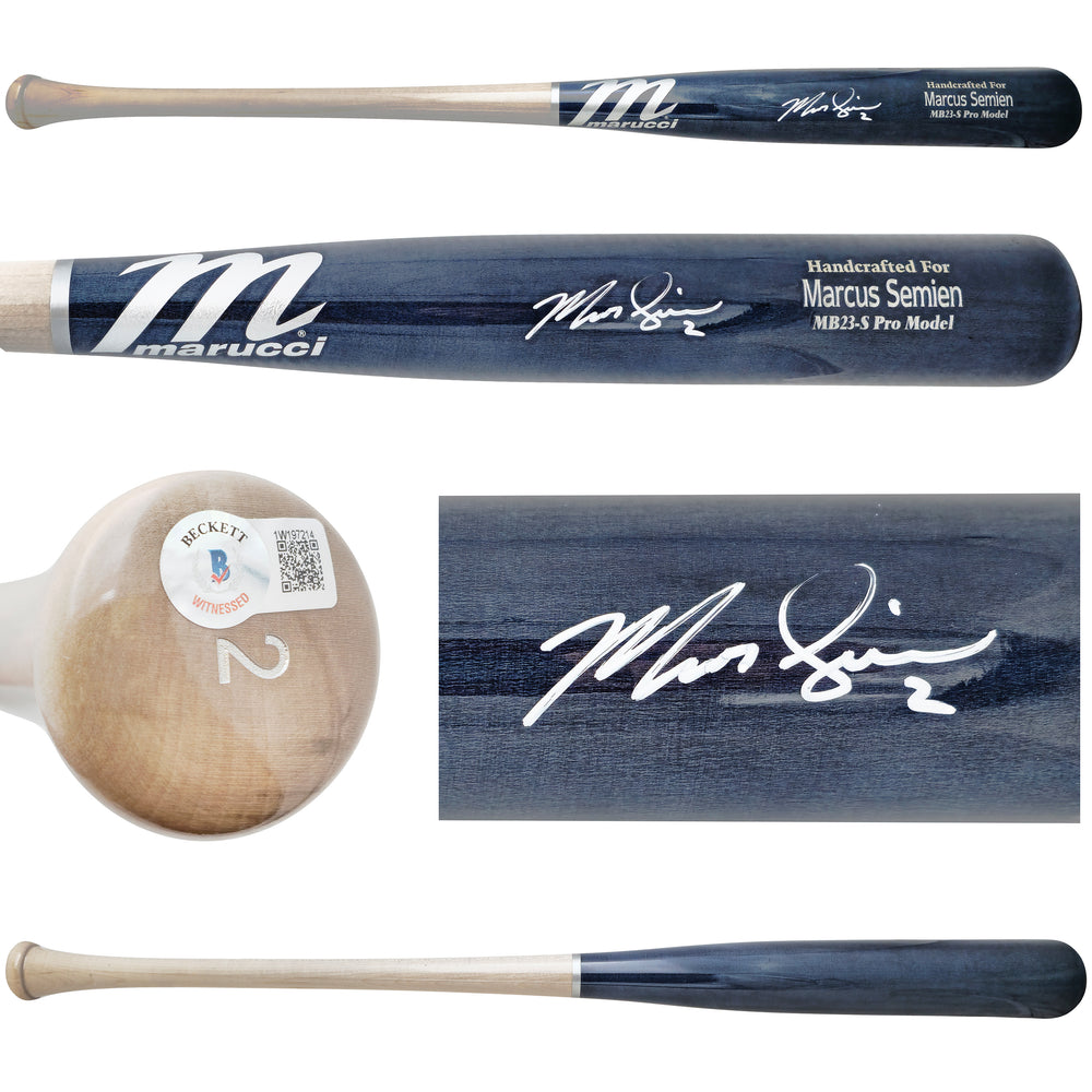 Marcus Semien Autographed Navy & Grey Marucci Player Model Baseball Bat Texas Rangers Beckett BAS Witness