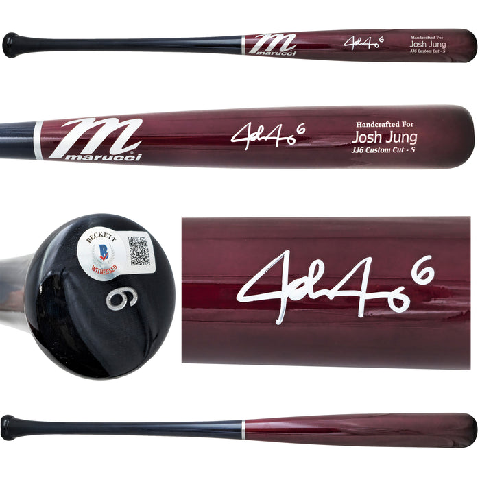 Josh Jung Autographed Maroon & Navy Marucci Player Model Baseball Bat Texas Rangers Beckett BAS Witness