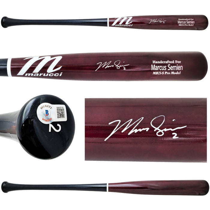 Marcus Semien Autographed Maroon & Navy Marucci Player Model Baseball Bat Texas Rangers Beckett BAS Witness