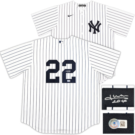 New York Yankees Juan Soto Autographed White Pinstripes Nike Jersey Size XL Beckett BAS QR