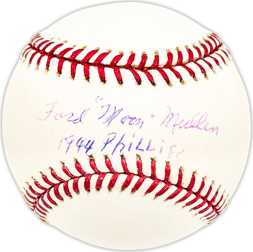 Ford "Moon" Mullen Autographed Official MLB Baseball Philadelphia Phillies "1944 Phillies" Beckett BAS QR #BM25122