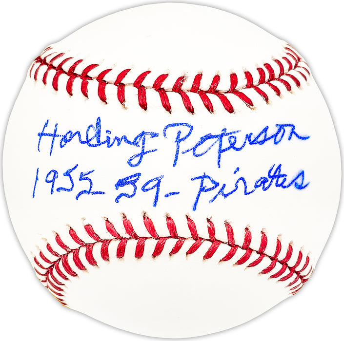 Harding Pete Peterson Autographed Official MLB Baseball Pittsburgh Pirates "1955-59 Pirates" Beckett BAS QR #BM25499