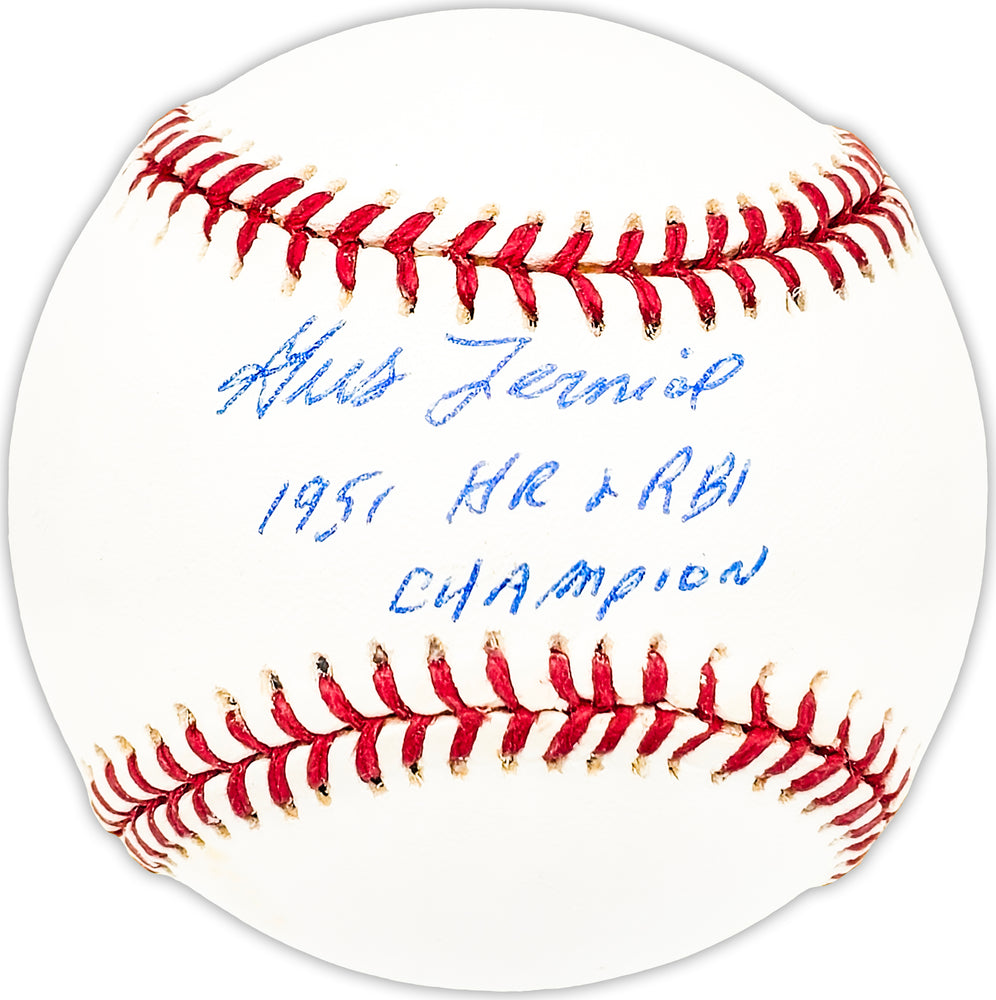 Gus Zernial Autographed Official League Baseball Philadelphia A's "1951 HR & RBI Champion" Beckett BAS QR #BM25327